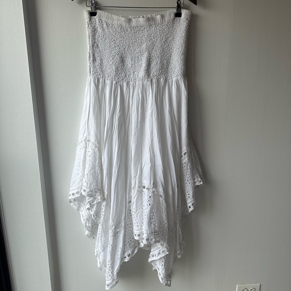 Michael Kors Boho White Ruched Cut Out Skirt Size M